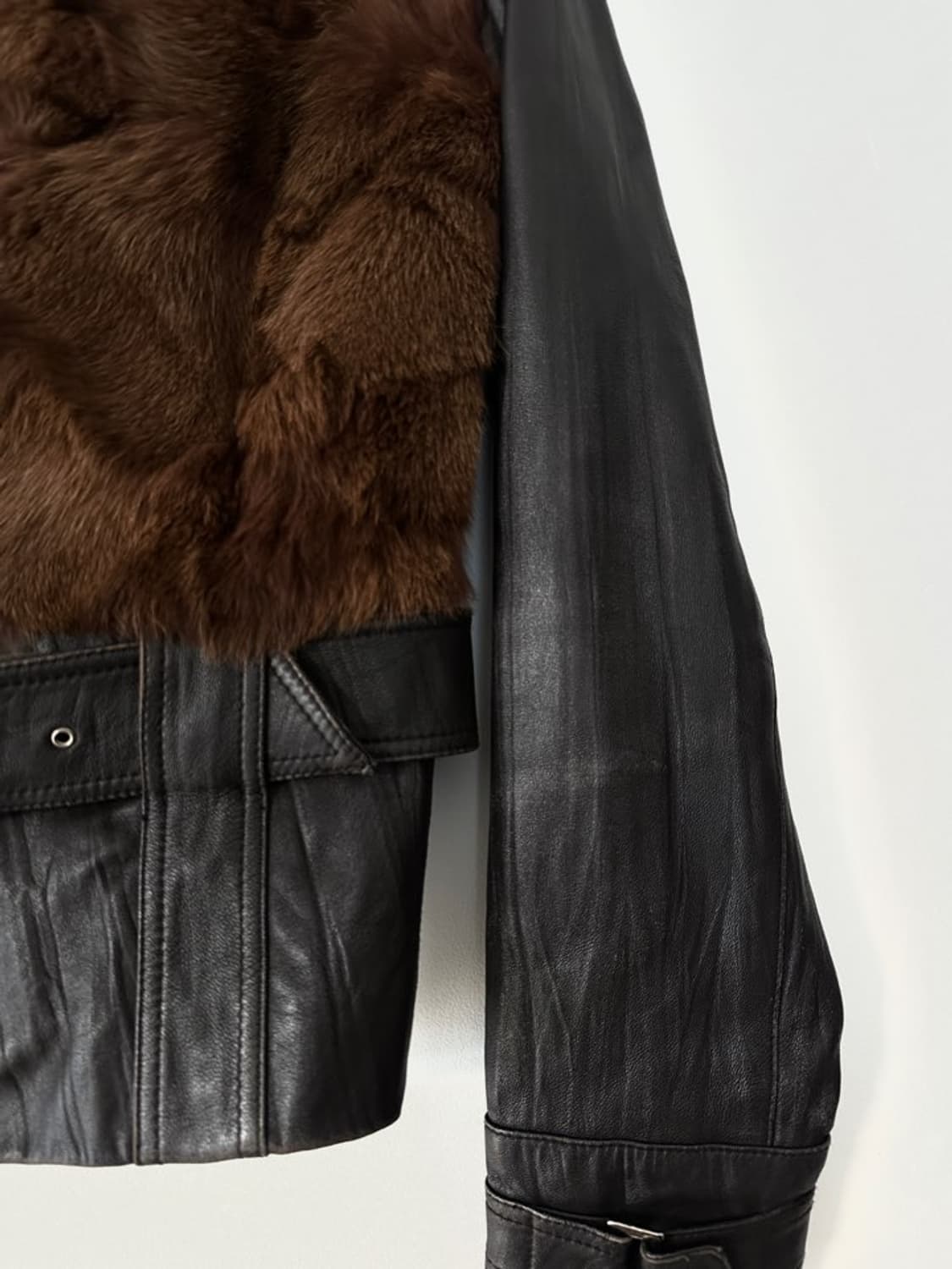 Hem buckle fur leather jacket / brown 상품이미지4