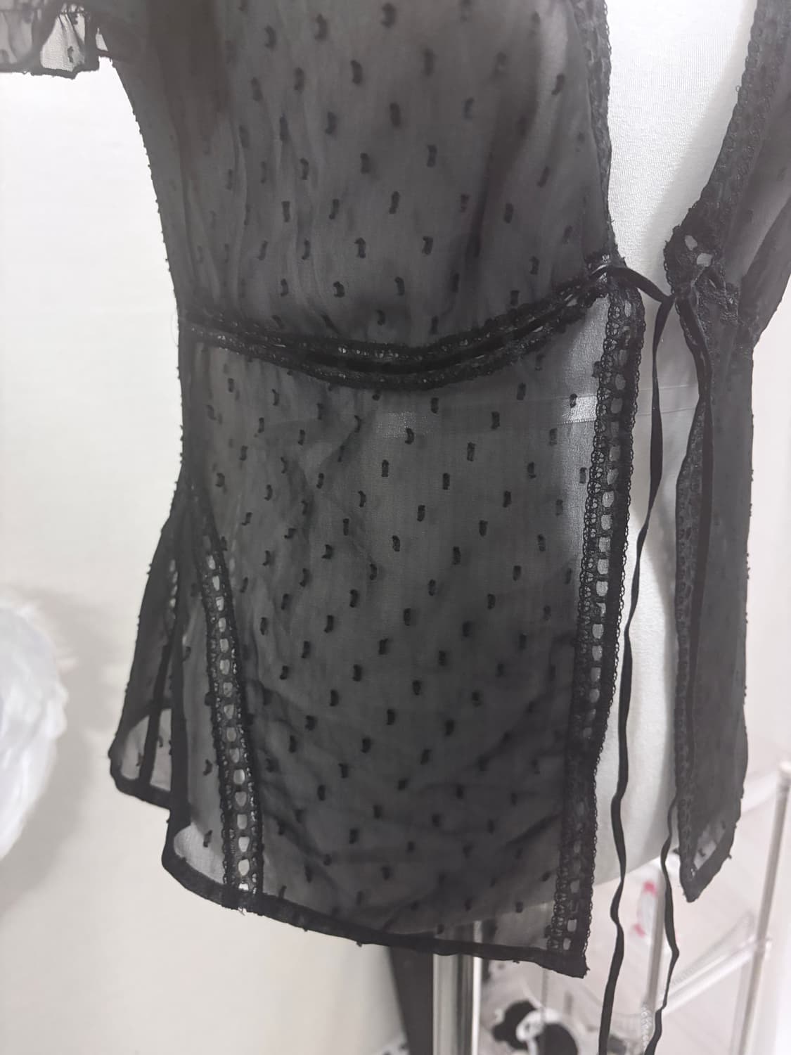 도트 레이스 퍼프소매 가디건 상품이미지5