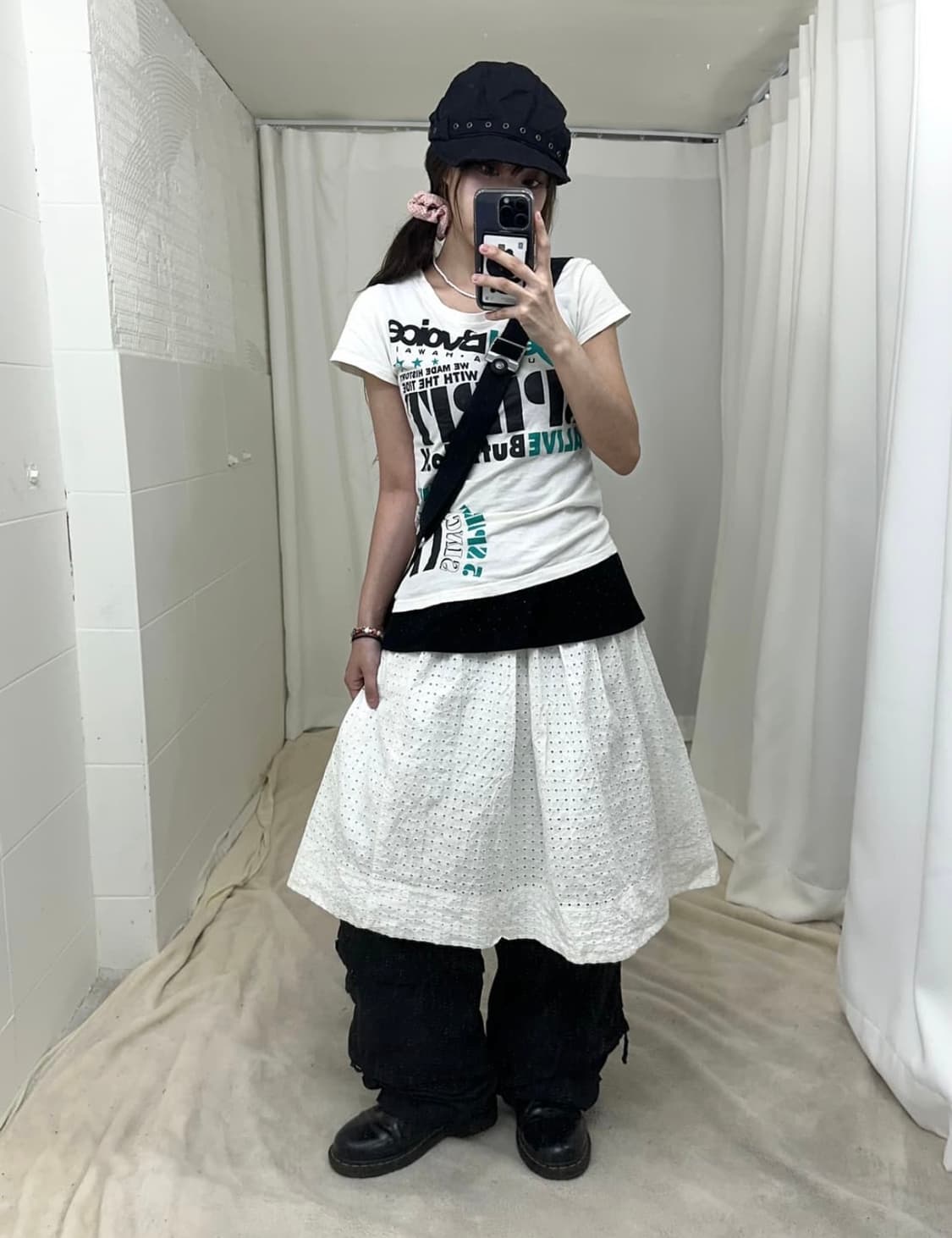 일본 빈티지 펑크 코디 세트 레이어드 나시 슬리브 펀칭 스커트 상품이미지2