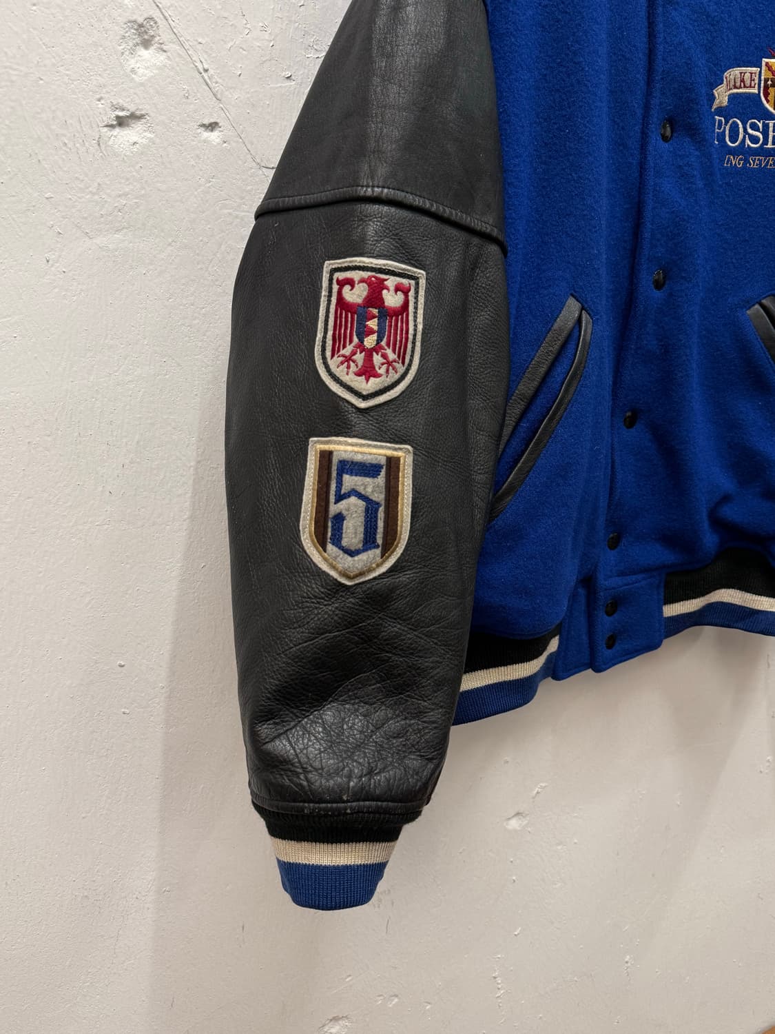 XL) POSHBOY 5th Leather Arm Varsity Jack 상품이미지5