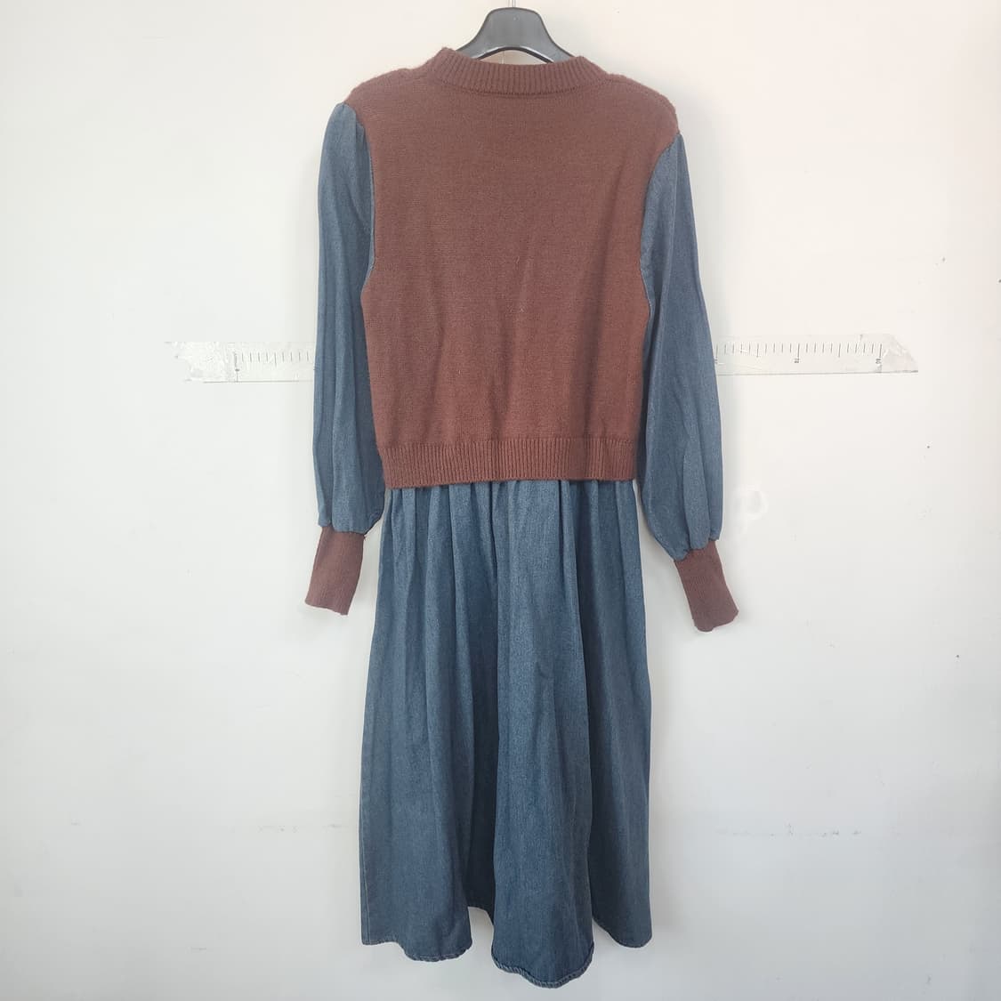 꽈배기 니트 데님 믹스 롱 원피스 상품이미지5