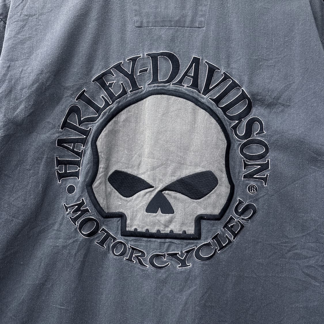 00s 할리데이비슨 윌리 G 스컬 엠브로이드 코튼 바이커 셔츠 N1186 상품이미지7