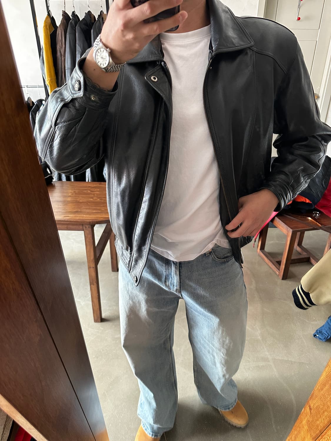 INISSI 빈티지 레더 블루종 자켓 상품이미지1