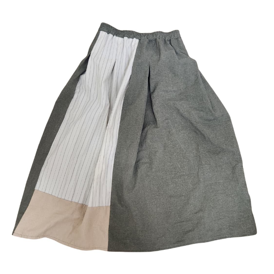 [기장수선가능] 360도 양면 카키 밴딩 패치워크 롱스커트 보헤미안 상품이미지5