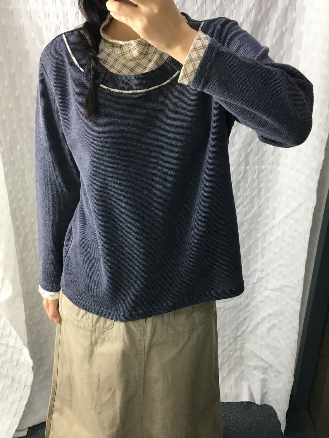 체크 레이어드 긴소매 티셔츠 상품이미지2