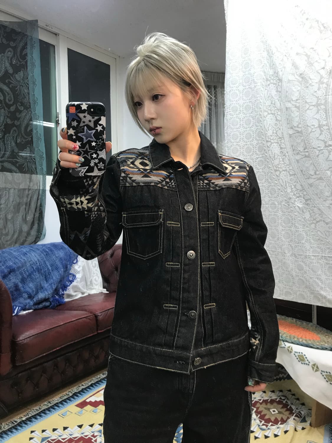 SEESAW 에스닉 나바호 흑청 데님 트러커  상품이미지1