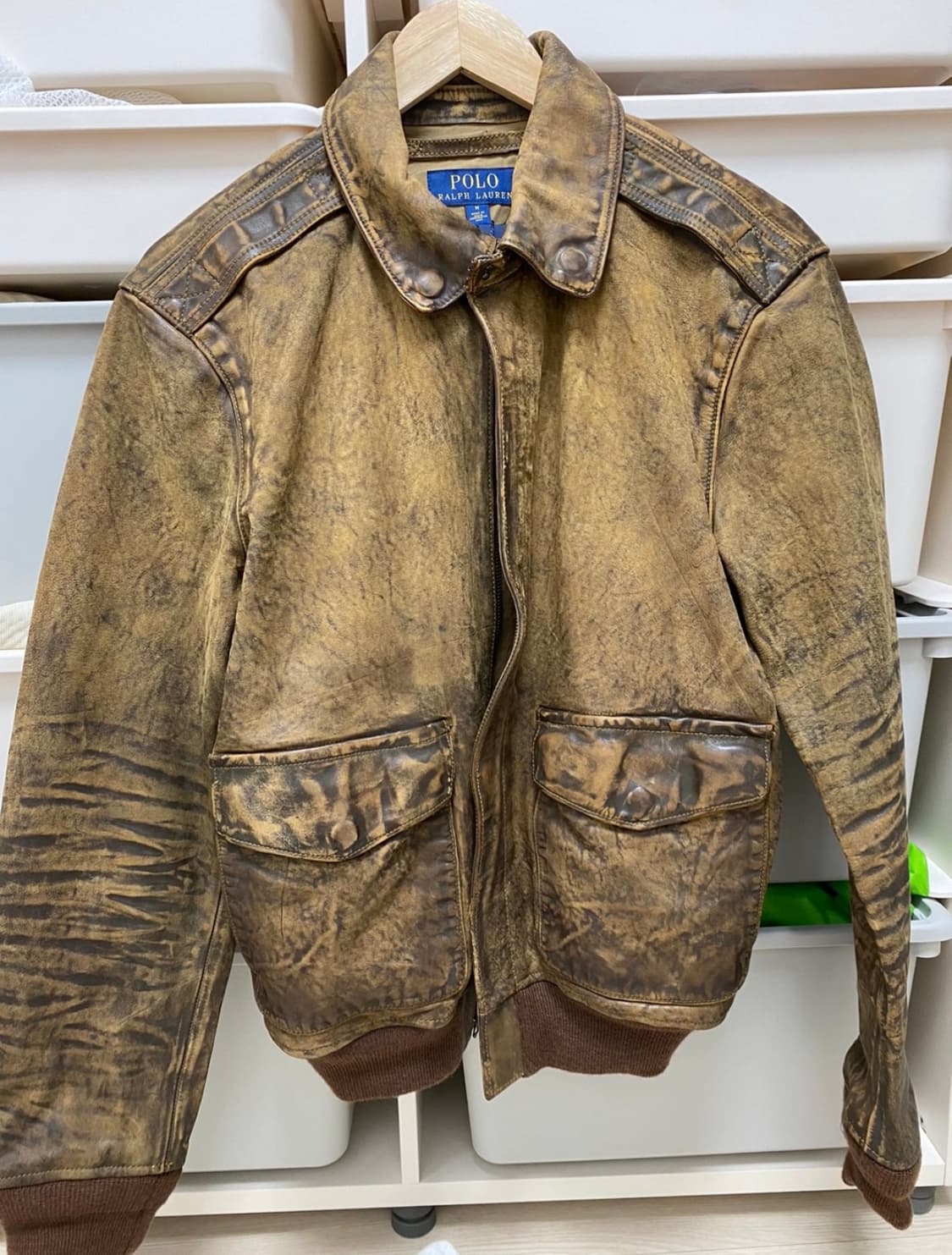 (새상품,황금사이즈) 폴로 레더 플라이트 자켓(M size) 상품이미지3