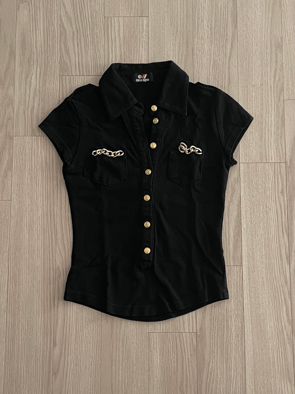 갸루 금장 디테일 반팔 탑 상품이미지1