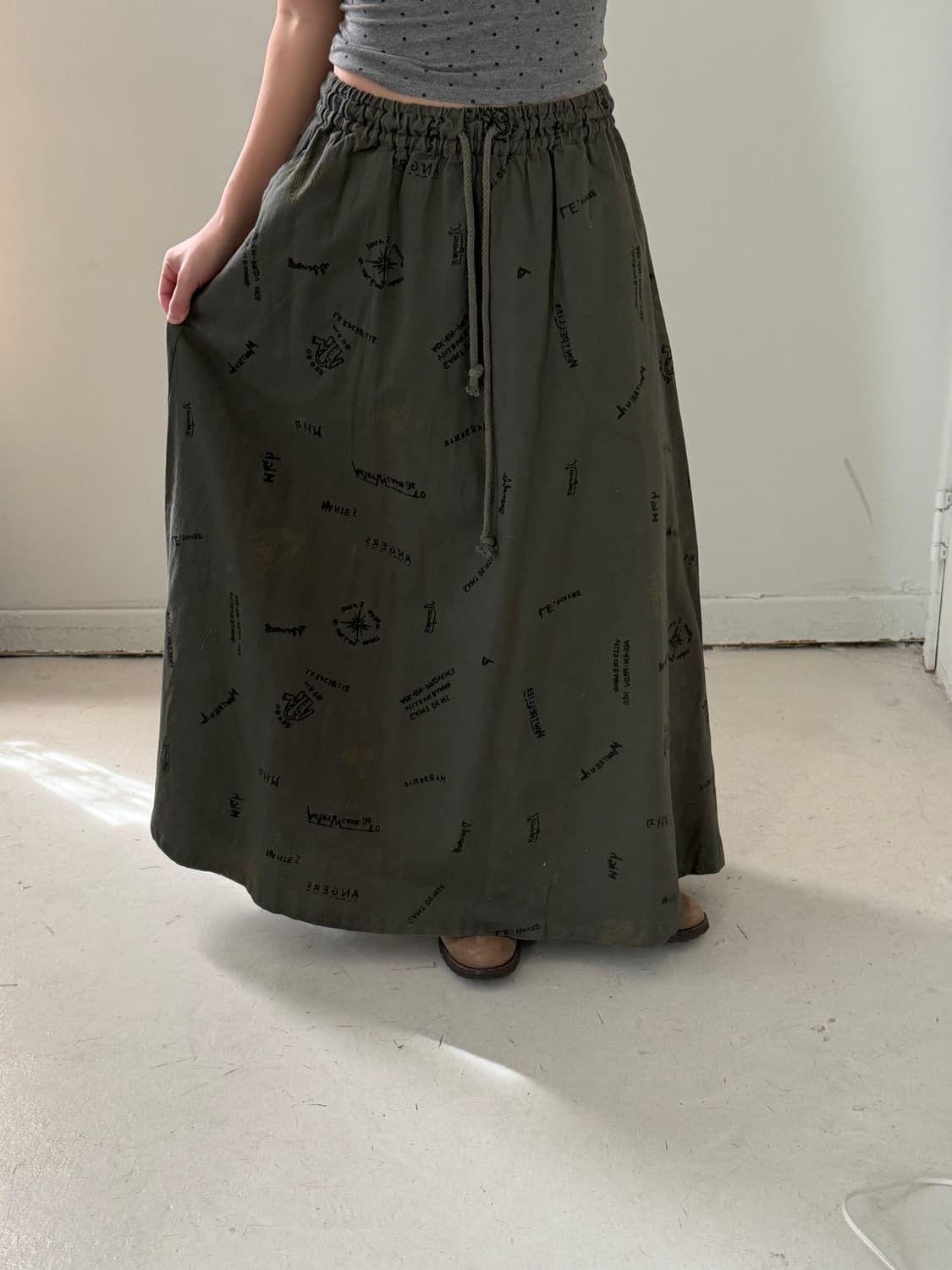 일본빈티지 폴포 카키 레터링 롱스터트 상품이미지3