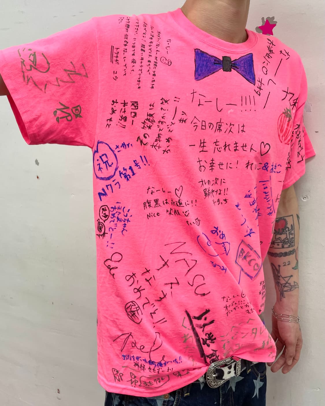 Hand-drawing Tomato Ribbon Pink T-shirt  상품이미지3