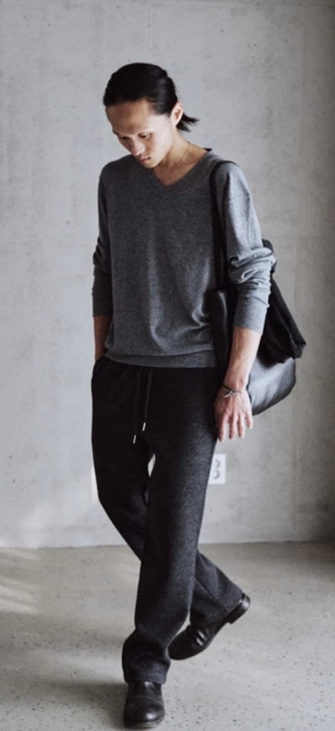 Textured V-neck Sleeve grey 상품이미지2