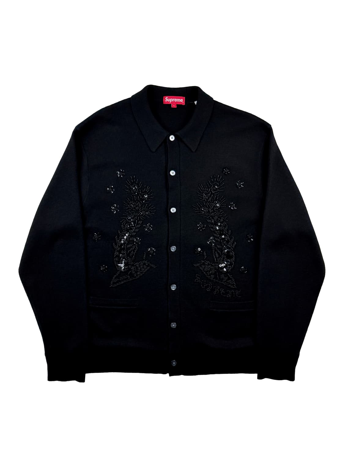 슈프림 비디드 아플리케 가디건 블랙 상품이미지1