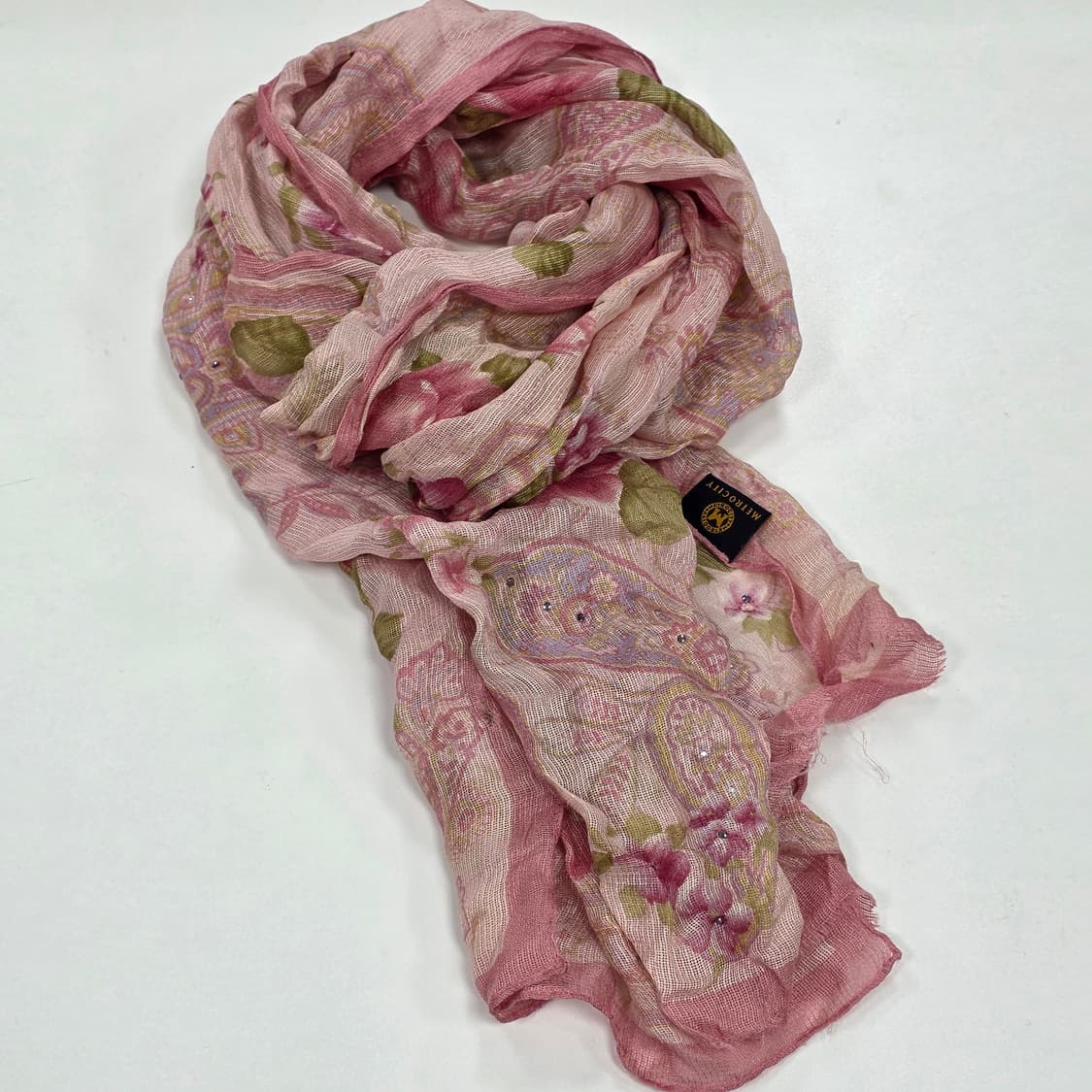 메트로시티 빈티지)핑크로즈 페이즐리 큐빅모리걸y2k로맨틱 실크스카프머플러 상품이미지1