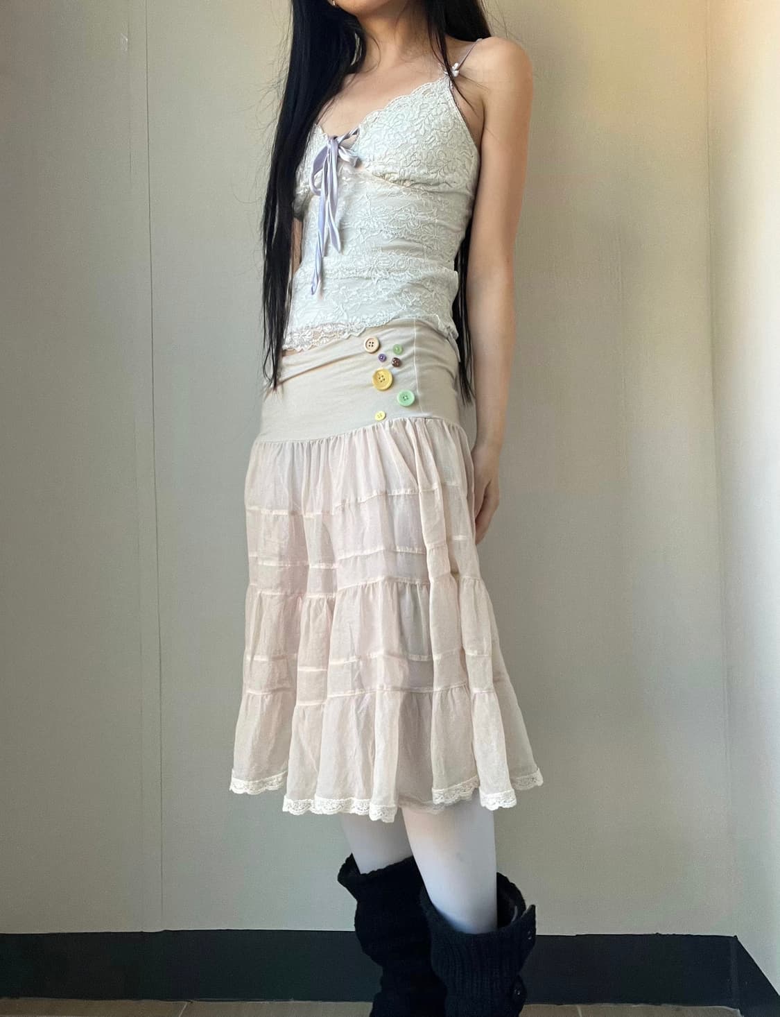 Sheer button chiffon skirt 상품이미지3