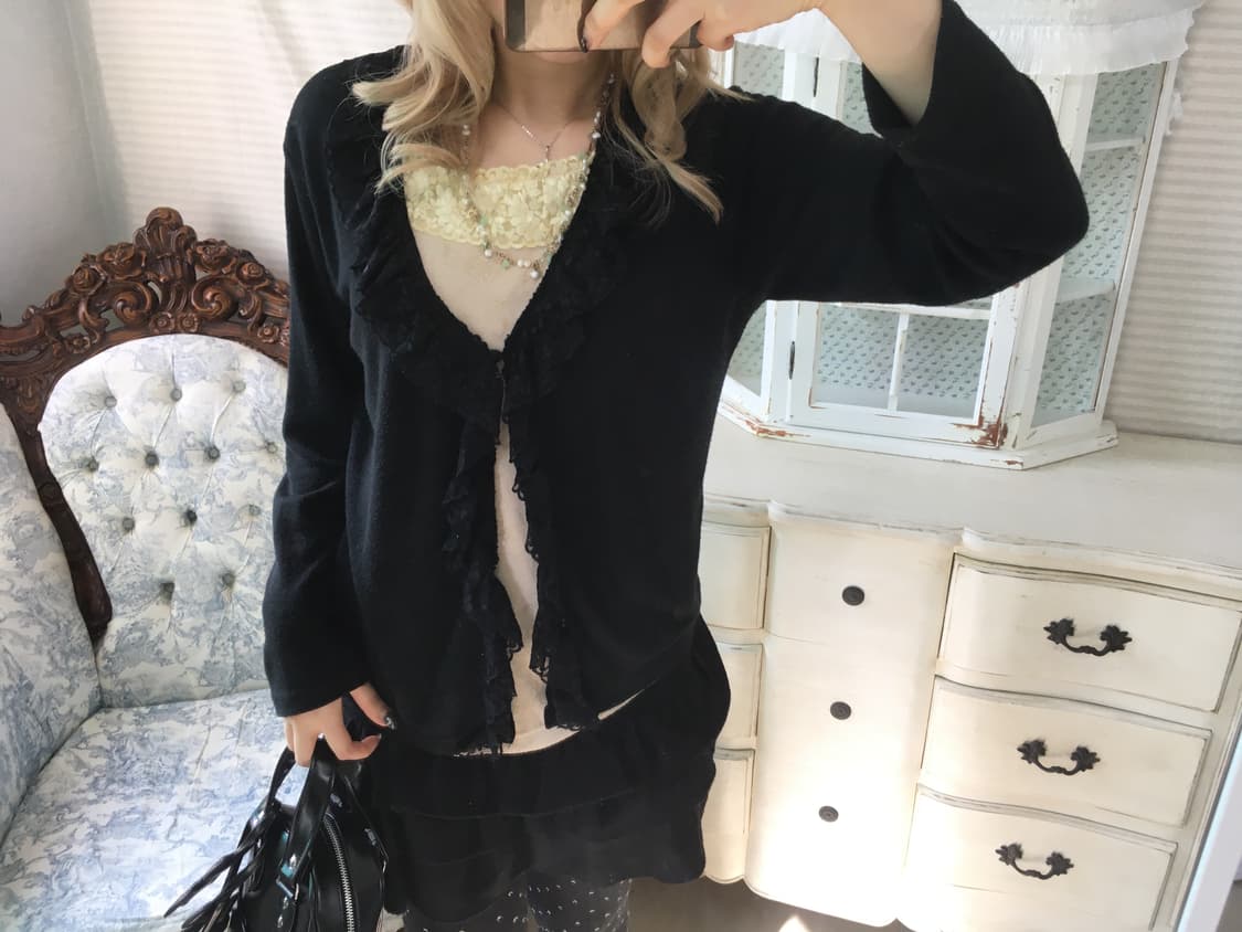 jpn vintage black lace layered cardigan 상품이미지4