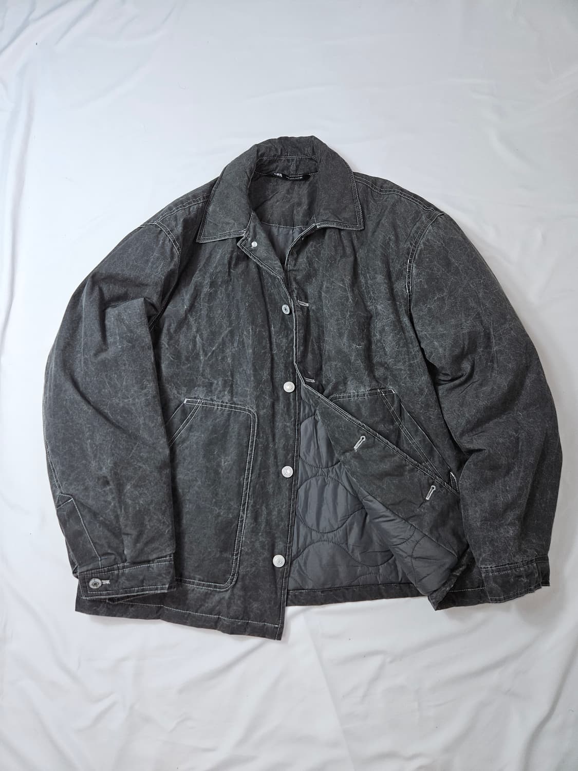 ZARA 자라 워싱 가먼트다잉 누빔자켓 워크 봄버 M 상품이미지1