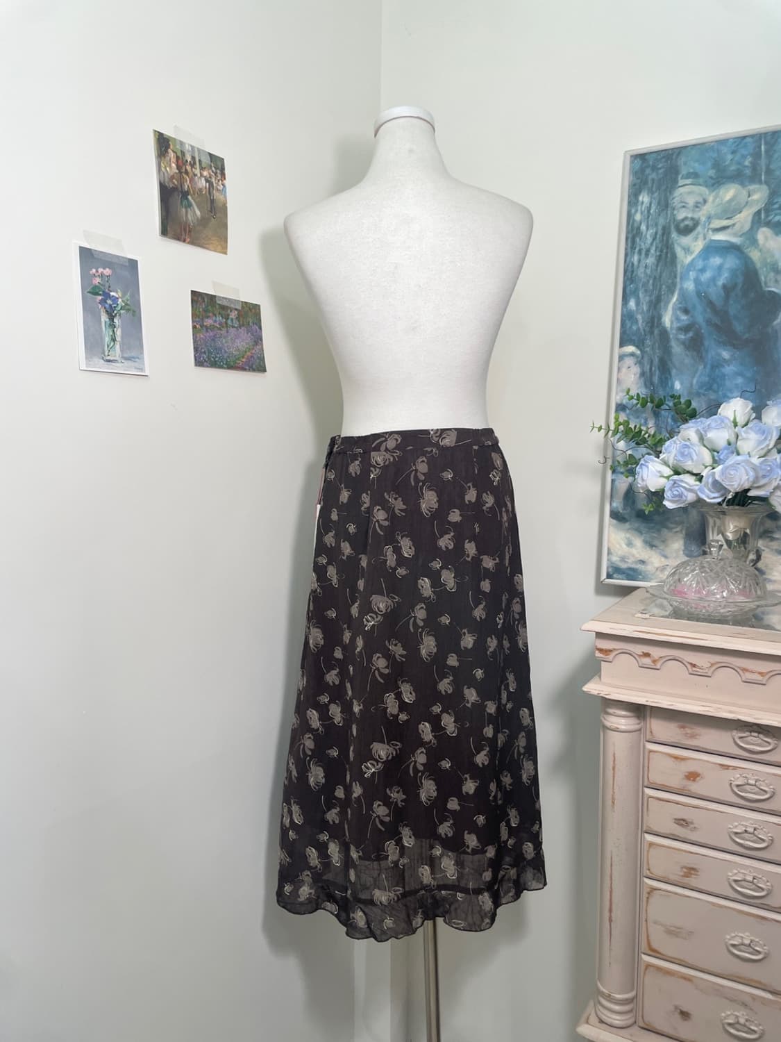 purple brown oriental flower ruffle skir 상품이미지3