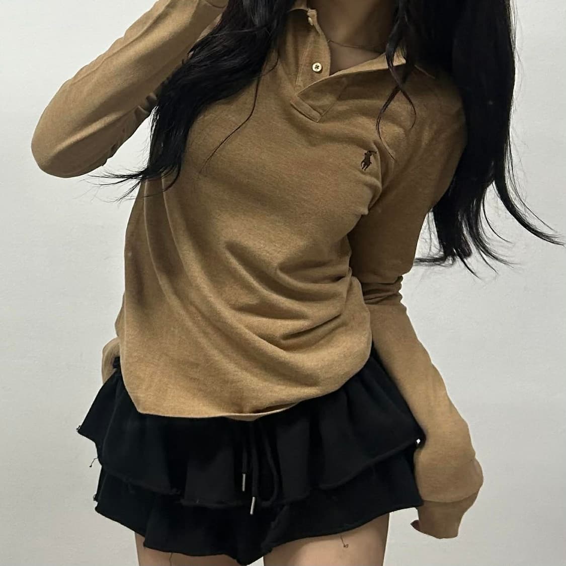 폴로 랄프로렌 베이지 핀터깔 카라넥 슬리브 럭비셔츠(XS) 상품이미지3