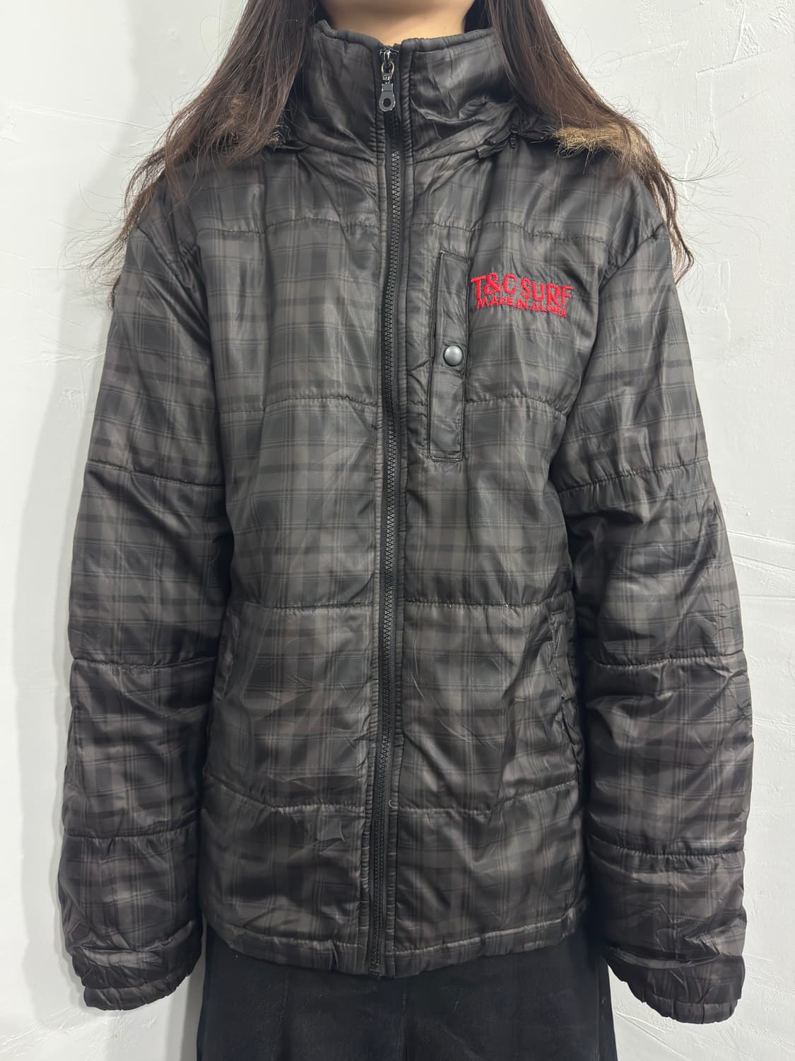 t&c surf fur hood check padding 상품이미지1