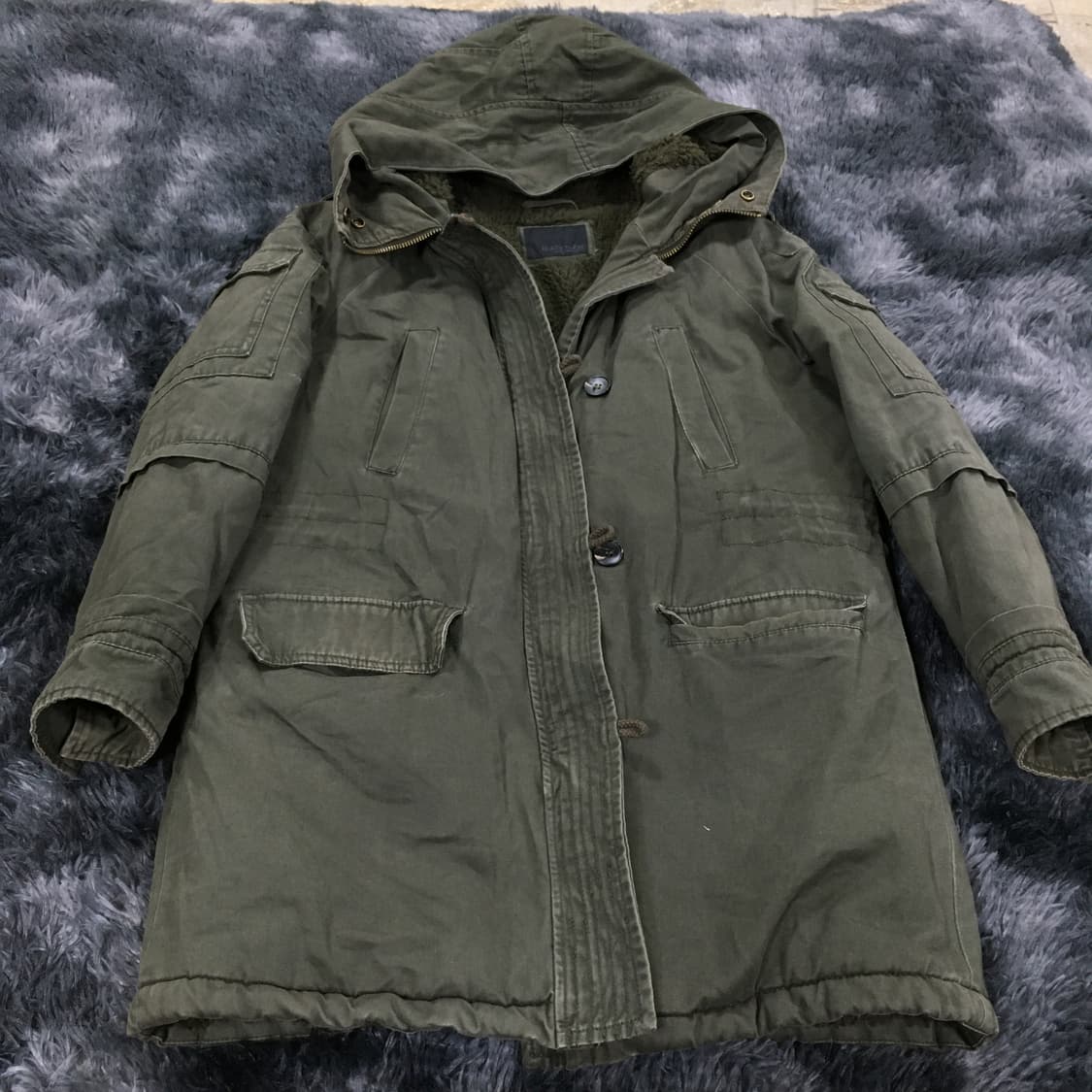 투티/0297 G.ATTITUDE 천연 양모 카키 야상 후드 자켓 빈티지 상품이미지2