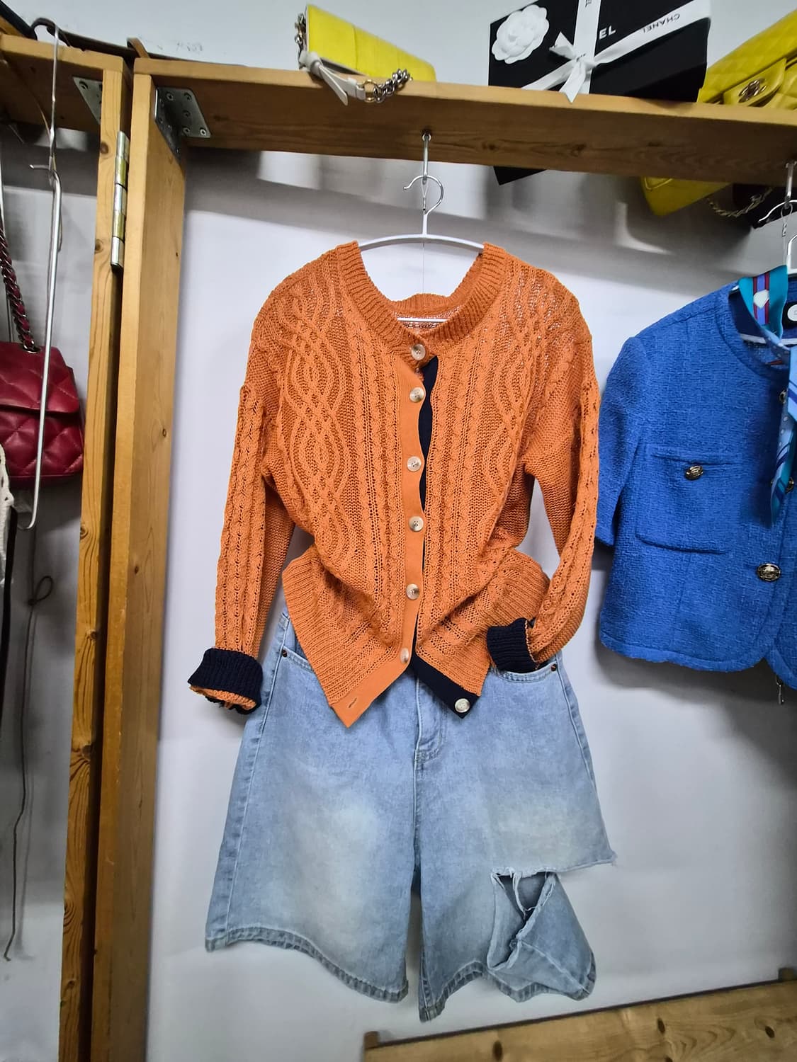 카멜오렌지 케이블 춘하 니트 가디건 상품이미지1