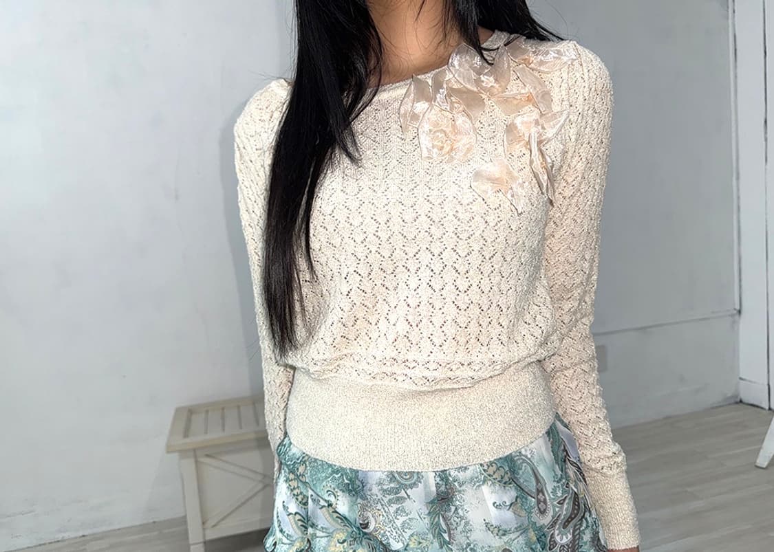 Ivory Lurex Floral Corsage Knit 상품이미지4