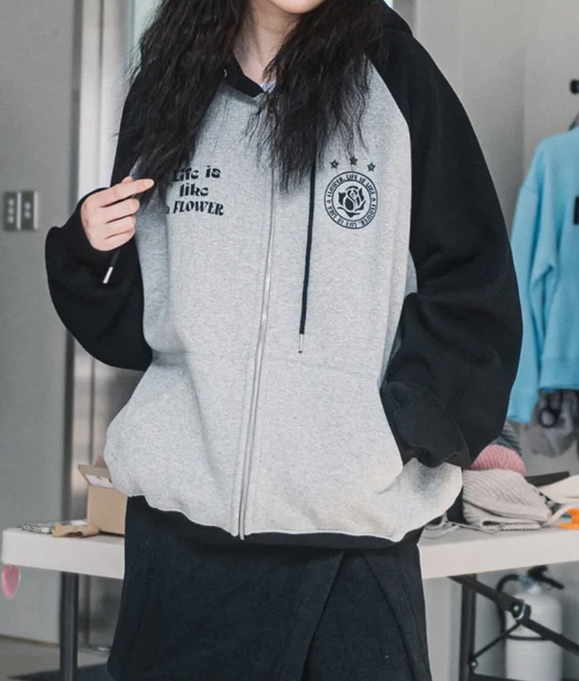 해비즘 기모 유니폼 레글런 후드집업 블랙 사이즈 프리 상품이미지2