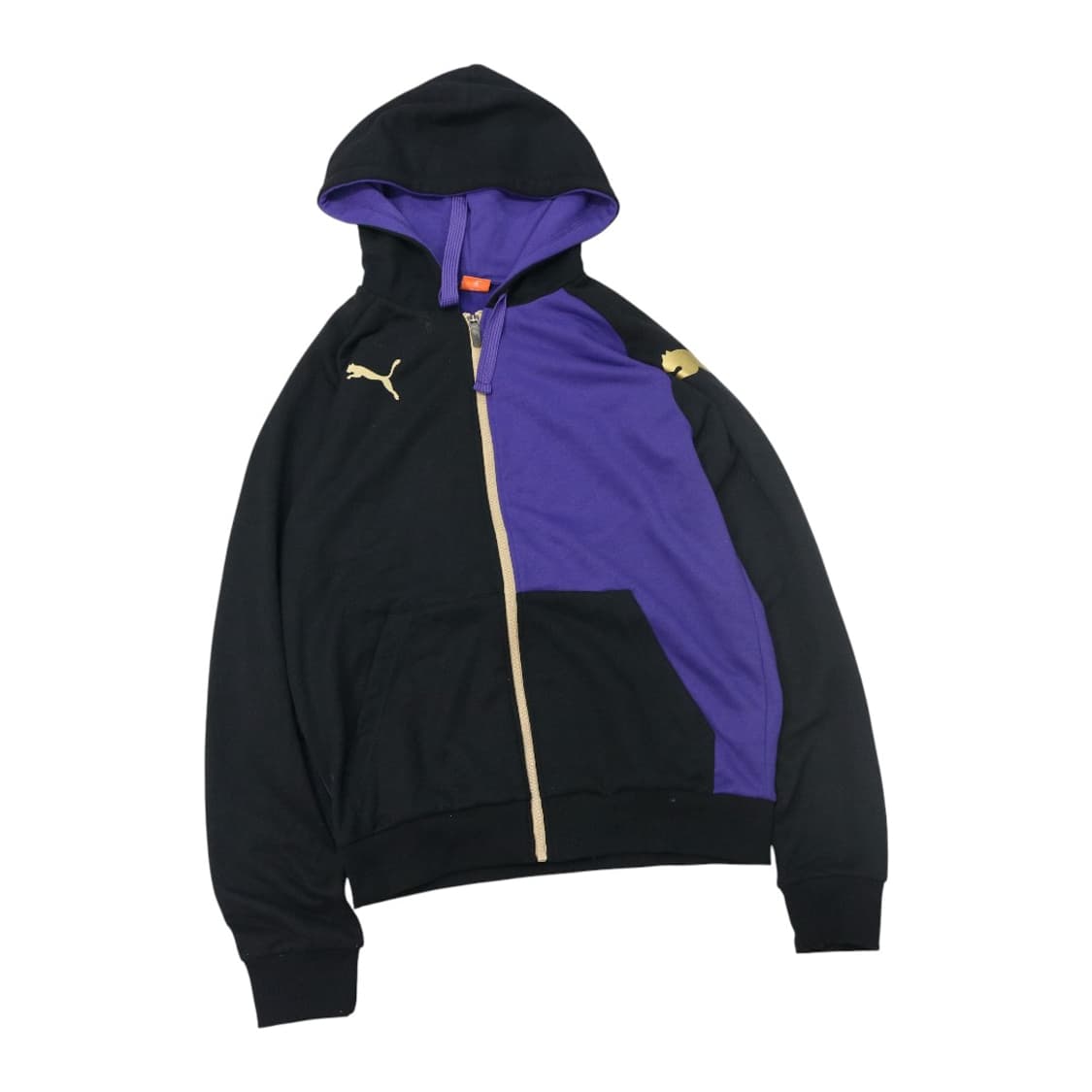 푸마 블랙 퍼플 배색 골드 로고 후드 집업 상품이미지1