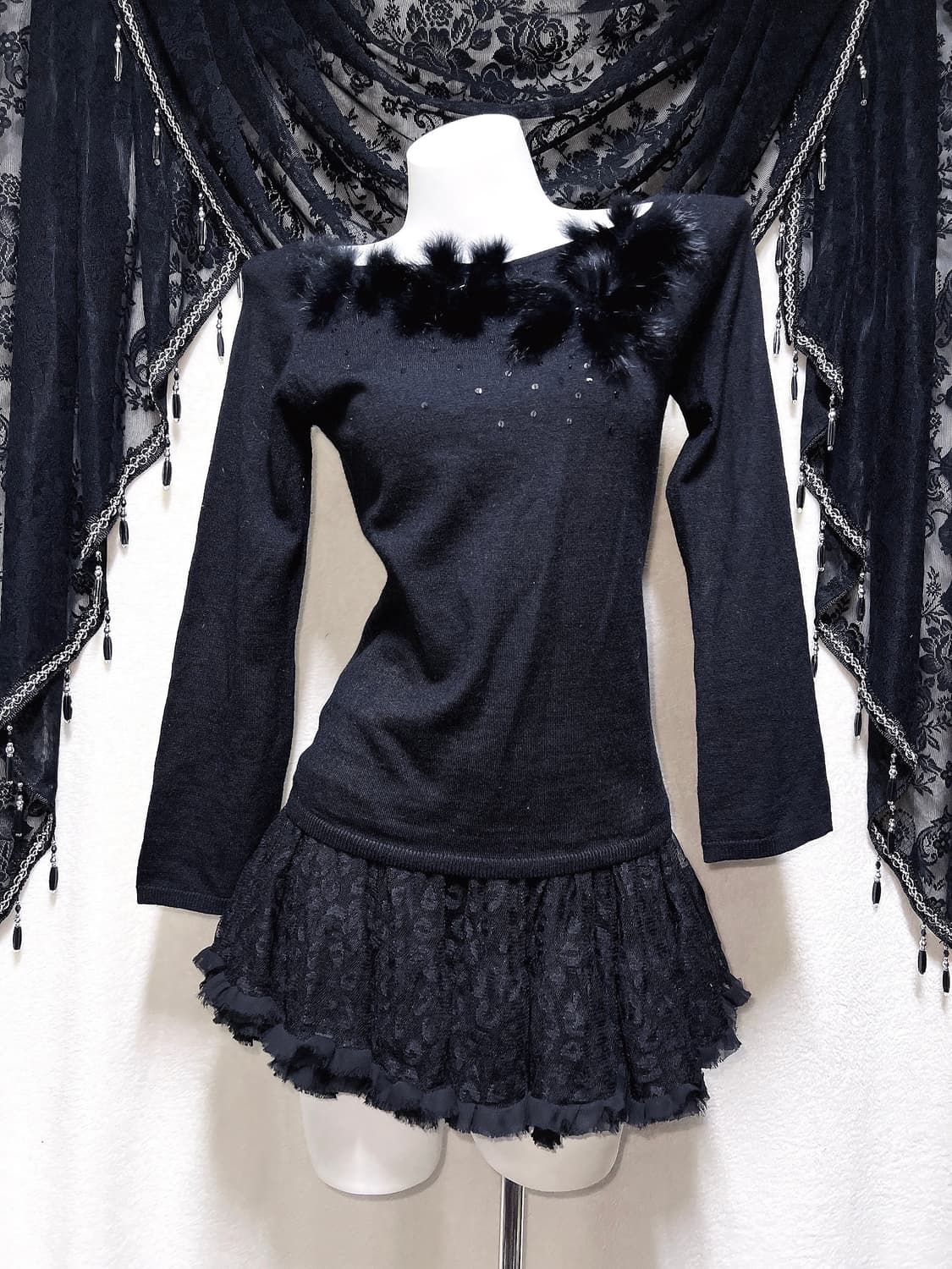 로맨틱고딕 고스펑크 갸루 로걀 래빗퍼트리밍 니트 오리엔탈 핀터 다크페어리 상품이미지6