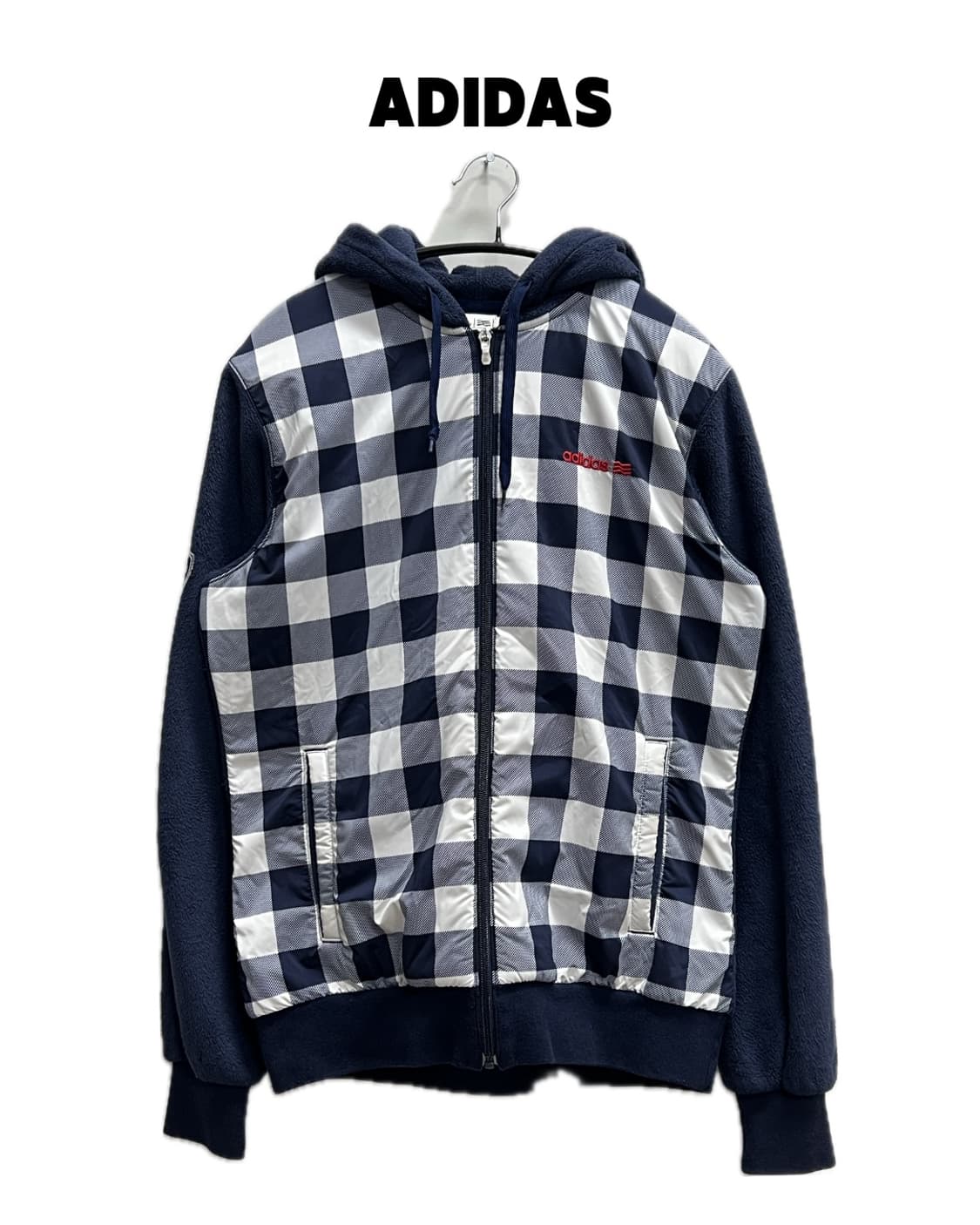 아디다스 체크패턴 후리스 후드집업 네이비 상품이미지1