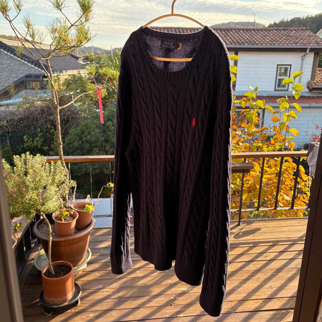 폴로 랄프로렌 포니 케이블 니트 네이비 M(L) (매장 QR정품) 상품이미지1