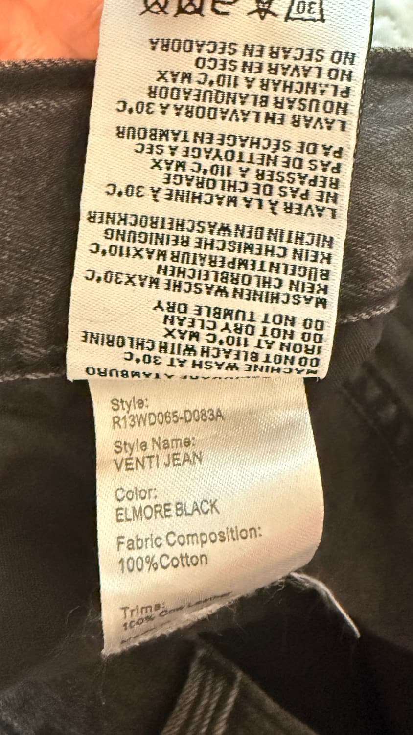 R13 벤티 데님 진 팬츠 흑청 (30) 상품이미지7