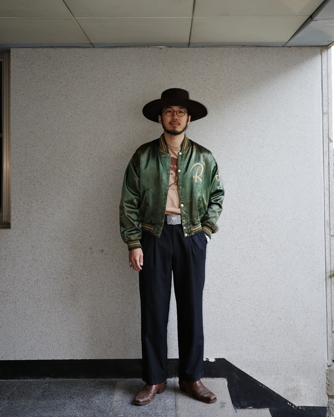 50s ‘R’ ‘Coach’ 울 펠트 패치 나일론 새틴 레터맨 자켓 상품이미지9