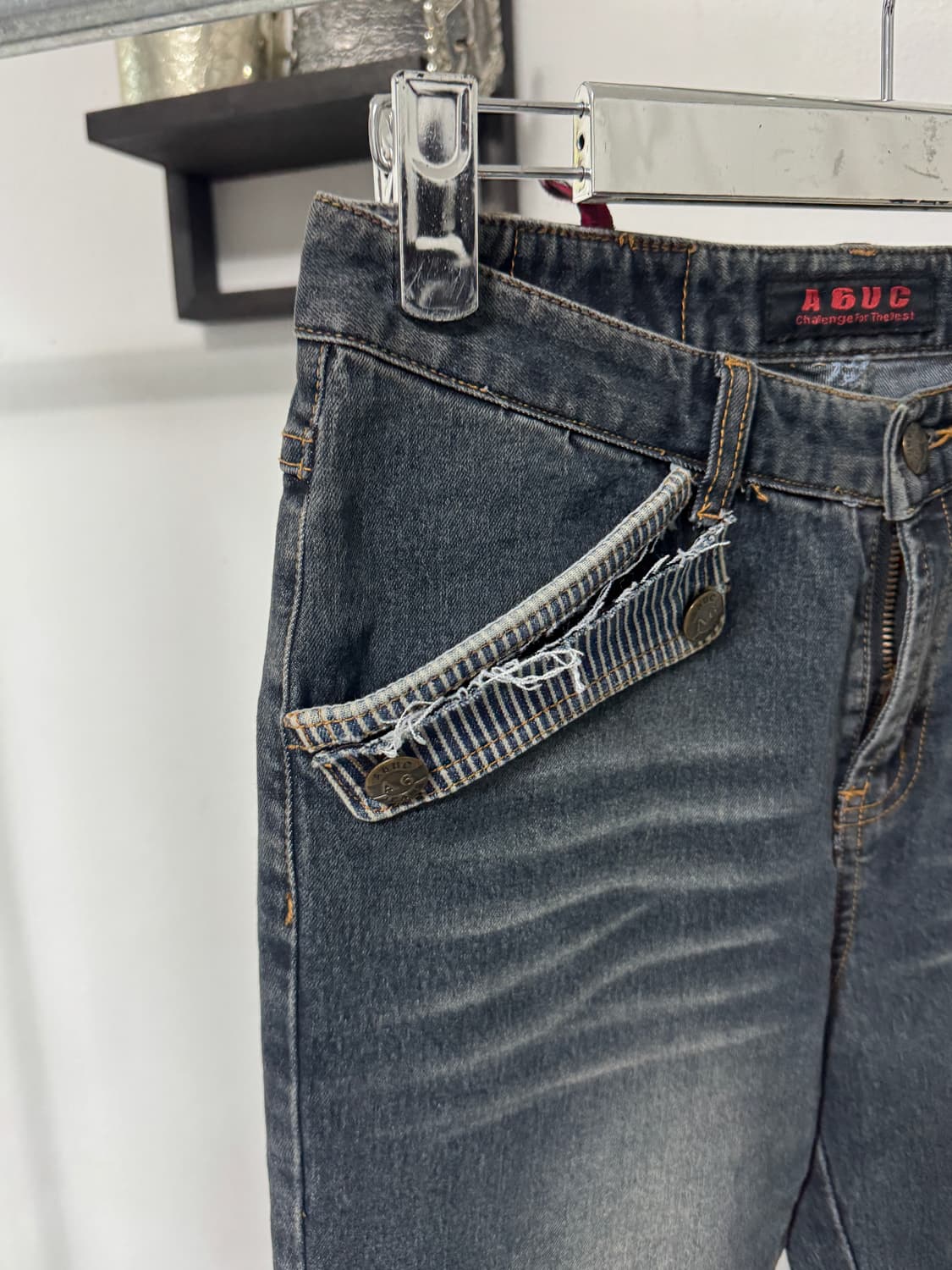 진청 스트라이프 패턴 디테일 팬츠 상품이미지3