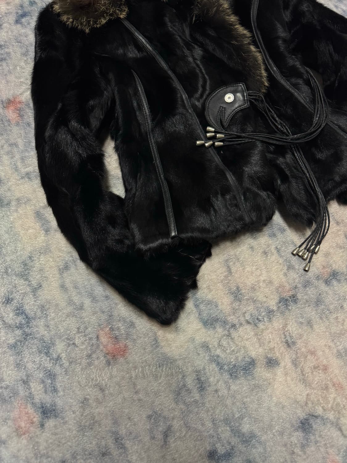 Unknwon fox fur trimming leather jacket 상품이미지4