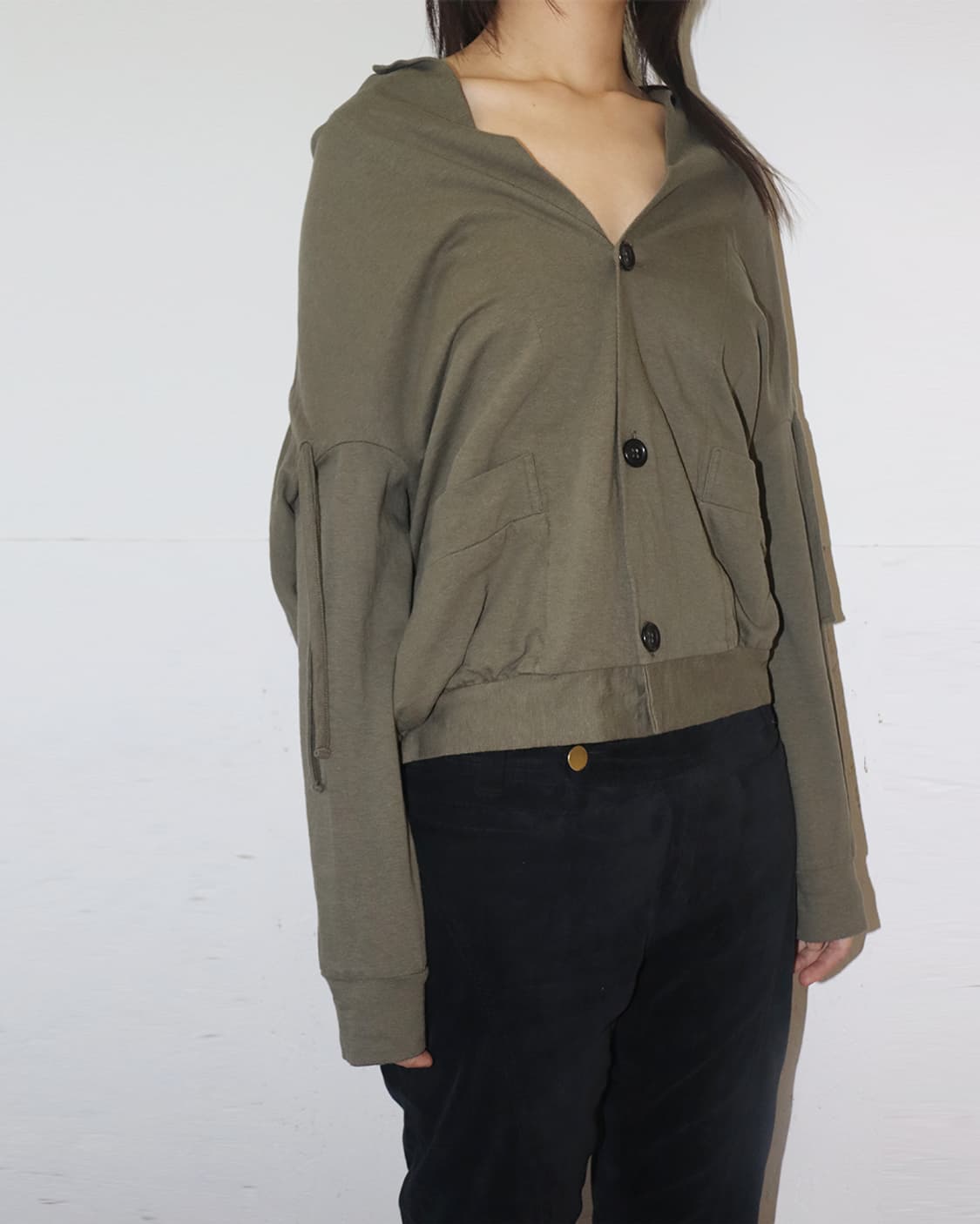 와이즈 백 포인티드 숄 코튼 가디건 상품이미지3