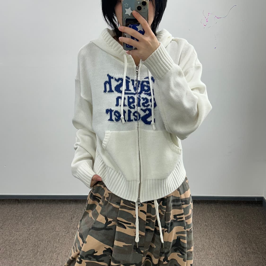 Cavish Design seller 카비시 블루아이보리 니트 후드집업 상품이미지1