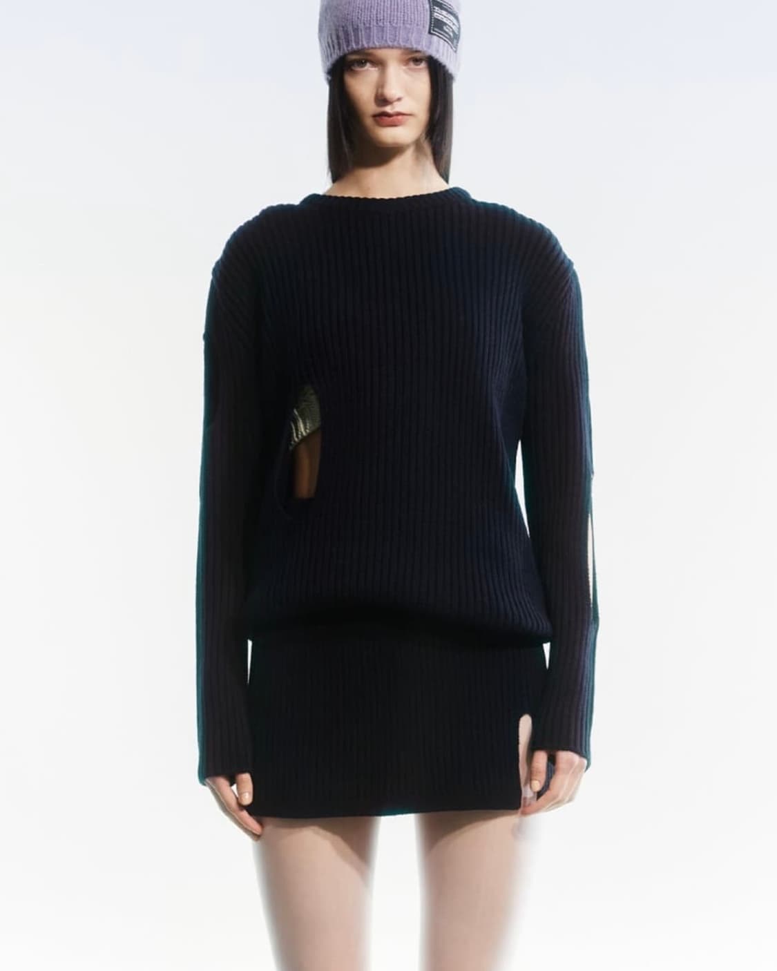 더오픈프로덕트 니트 스웨터 네이비 남색 치마 스커트 23 24 25 골지 상품이미지3