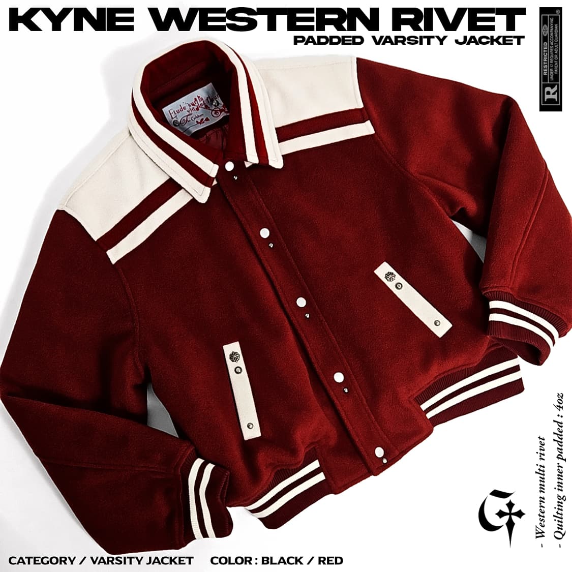 Kyne 웨스턴리벳 패딩 바시티자켓 (red) 상품이미지2