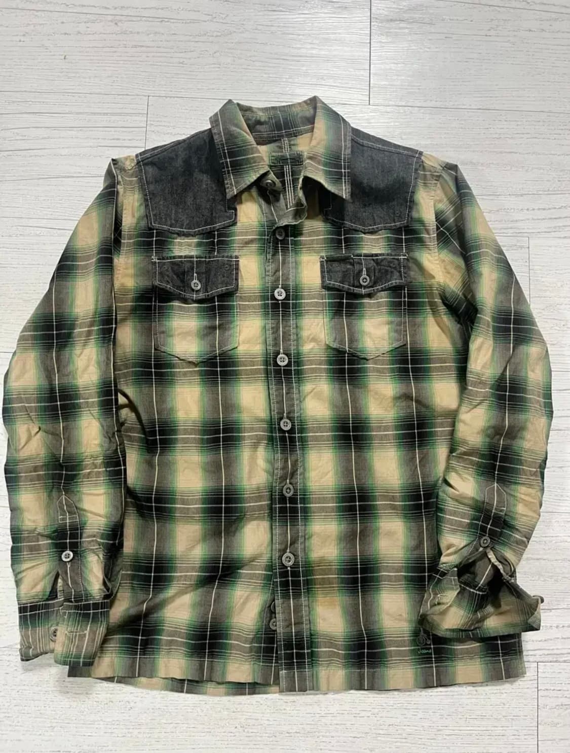 체크 셔츠 남방 데님 배색 상품이미지1