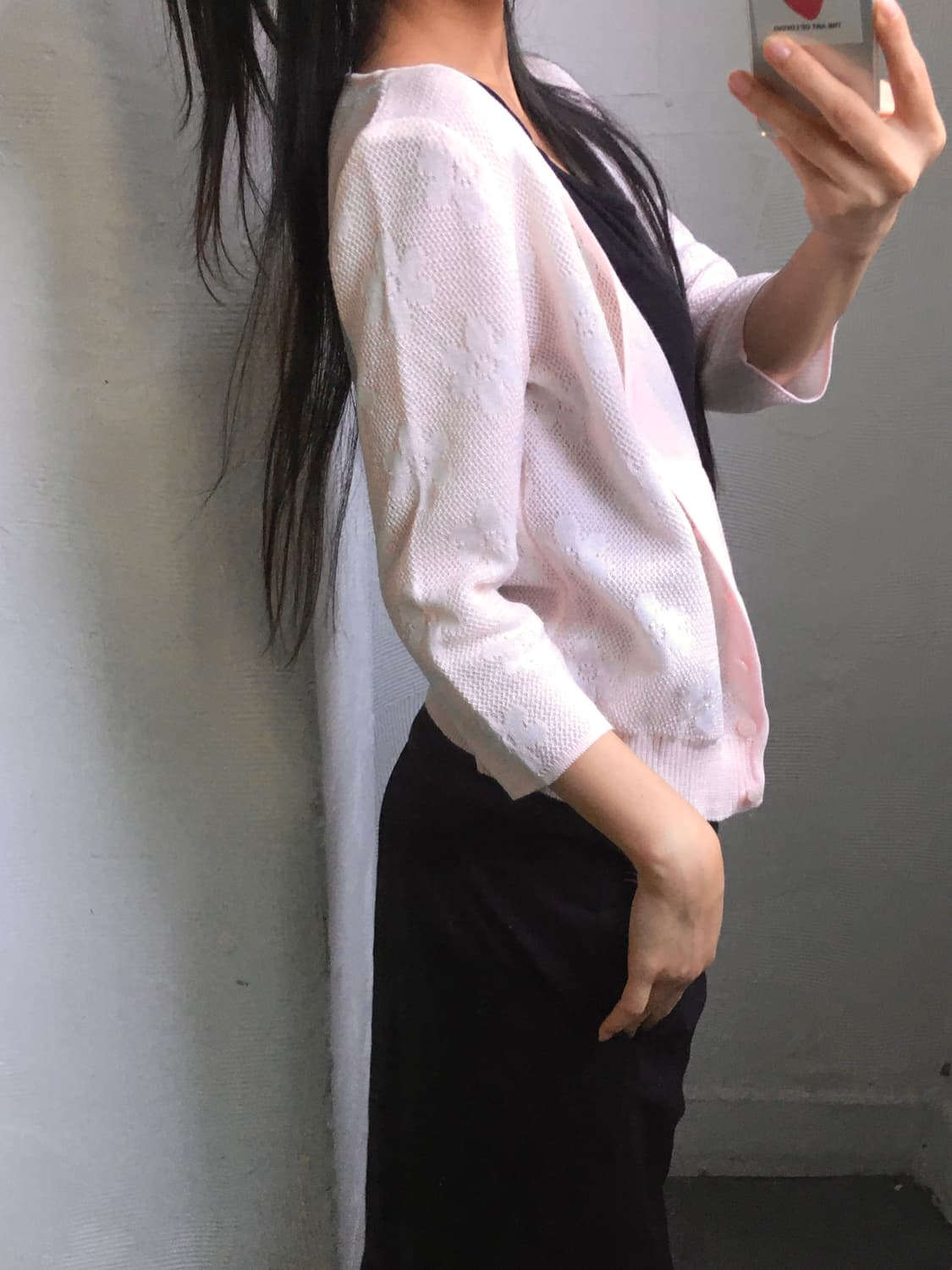 Courreges 꾸레쥬 핑크 플라워 크롭 가디건 상품이미지4