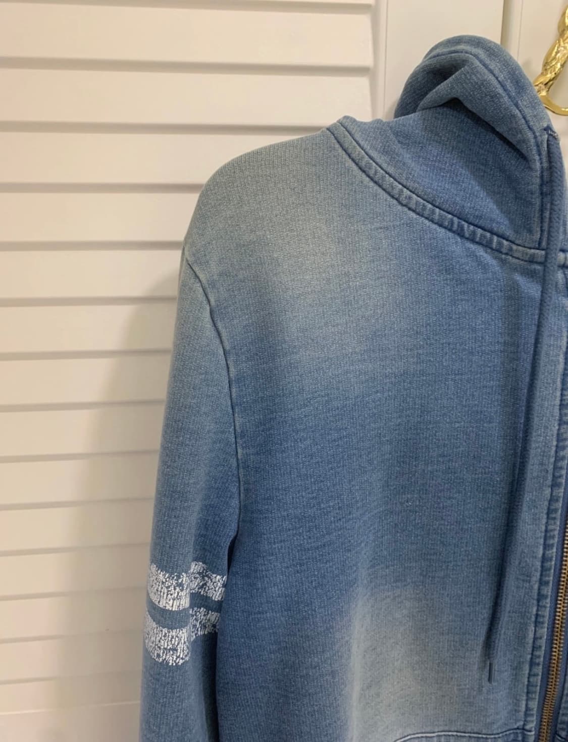 일본구입 스웻데님 래글런 후드집업 워시드블루 후디 후드티 상품이미지2