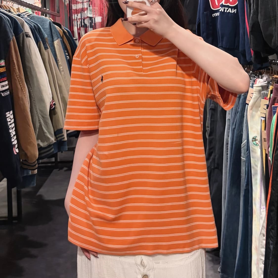  [IM] 폴로랄프로렌 스트라이프 반팔 피케 셔츠 오렌지 상품이미지2