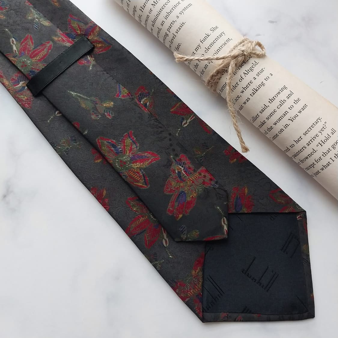 던힐 실크 다크그레이&브라운 아트 패턴 넥타이 9cm A+등급 K1456 상품이미지9