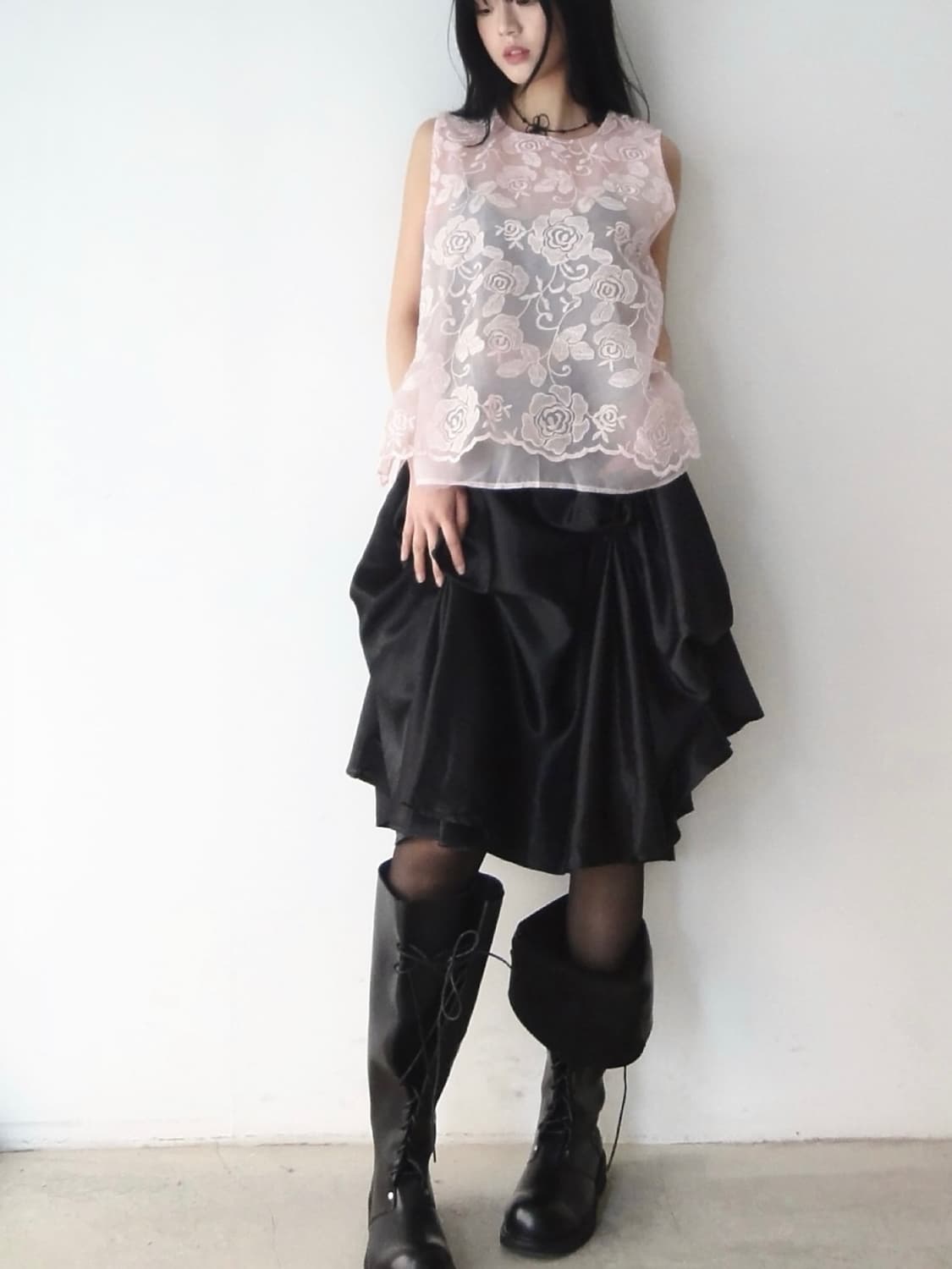 Floral jacquard sleeveless blouse / pink 상품이미지4