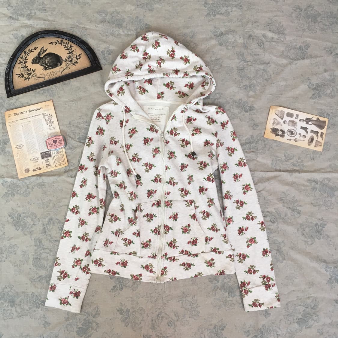 oatmeal antique floral hood zip-up 상품이미지5