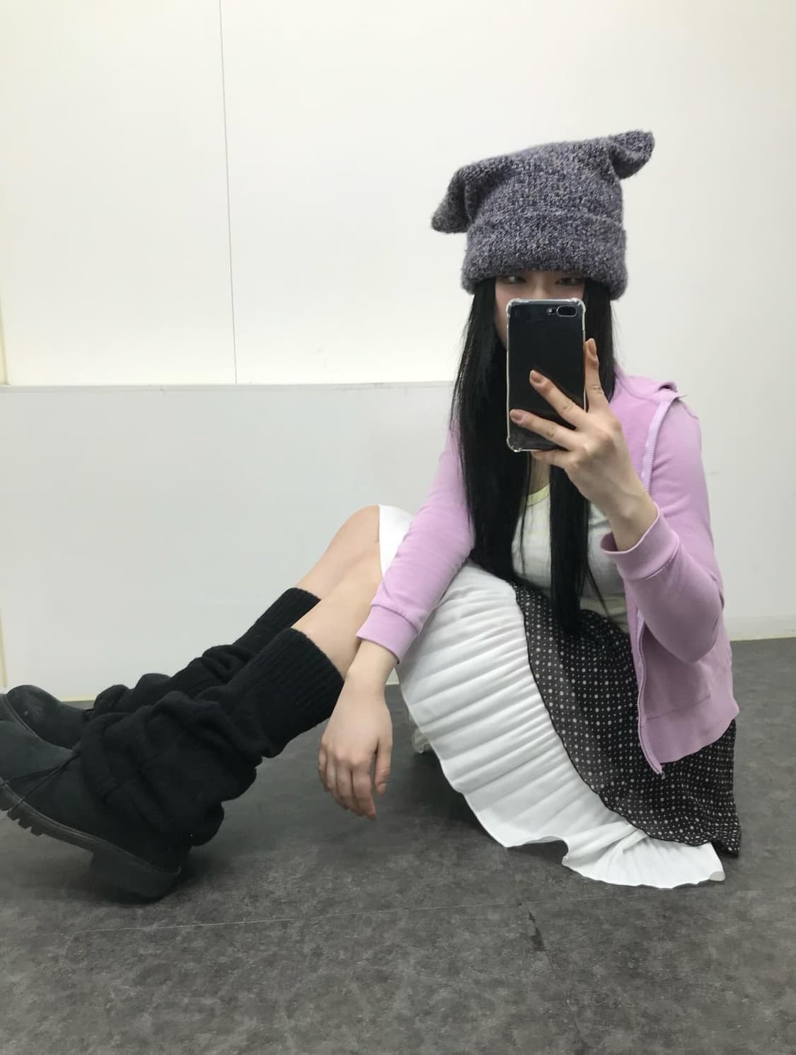 연보라 도트 모리 코디셋 상품이미지1