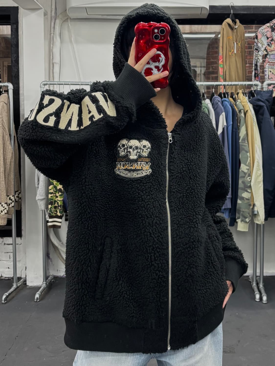 밴슨 레더 스컬 플리스 자켓 상품이미지2