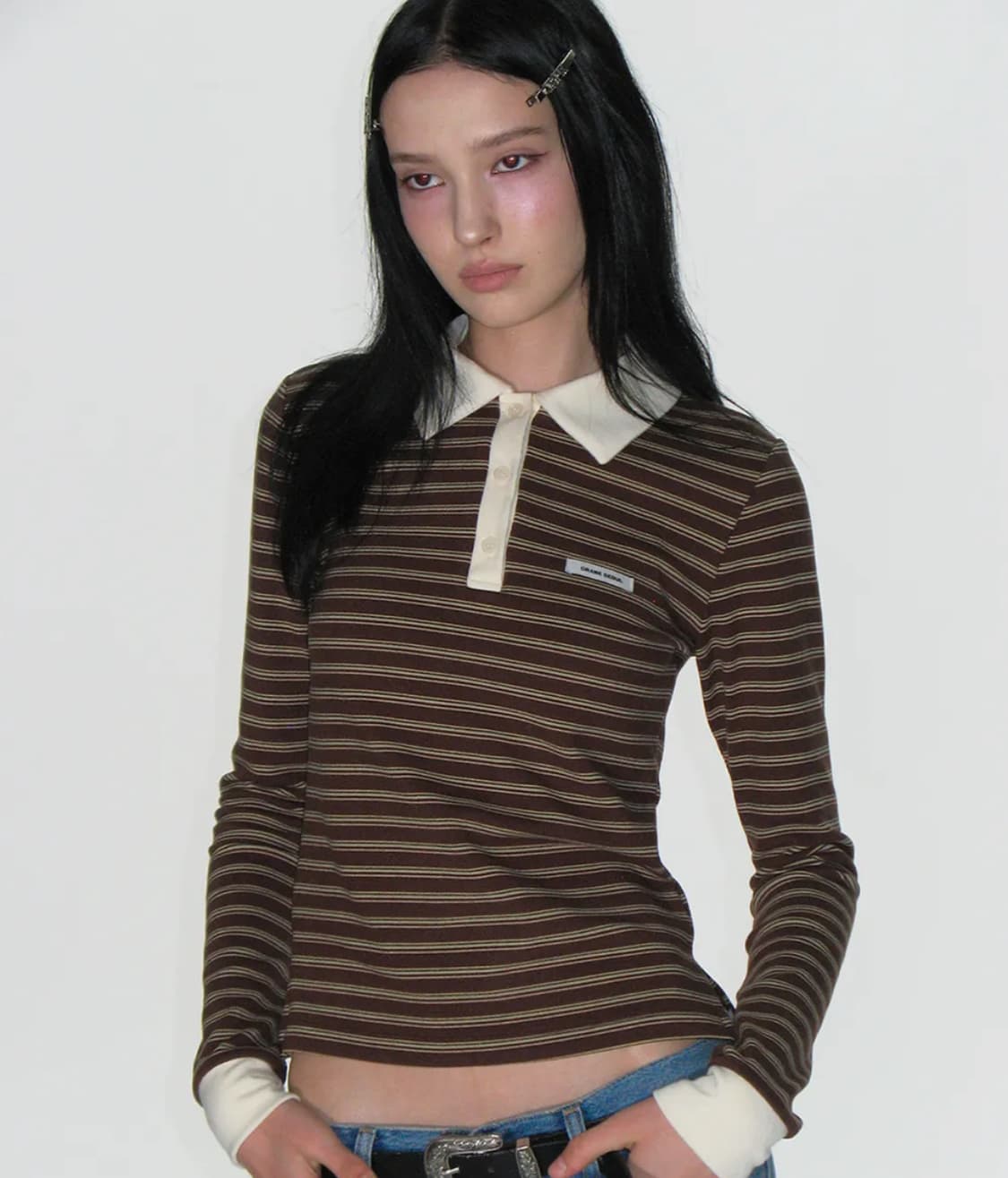 크랭크 멀티 스트라이프 폴로 셔츠 브라운 상품이미지2