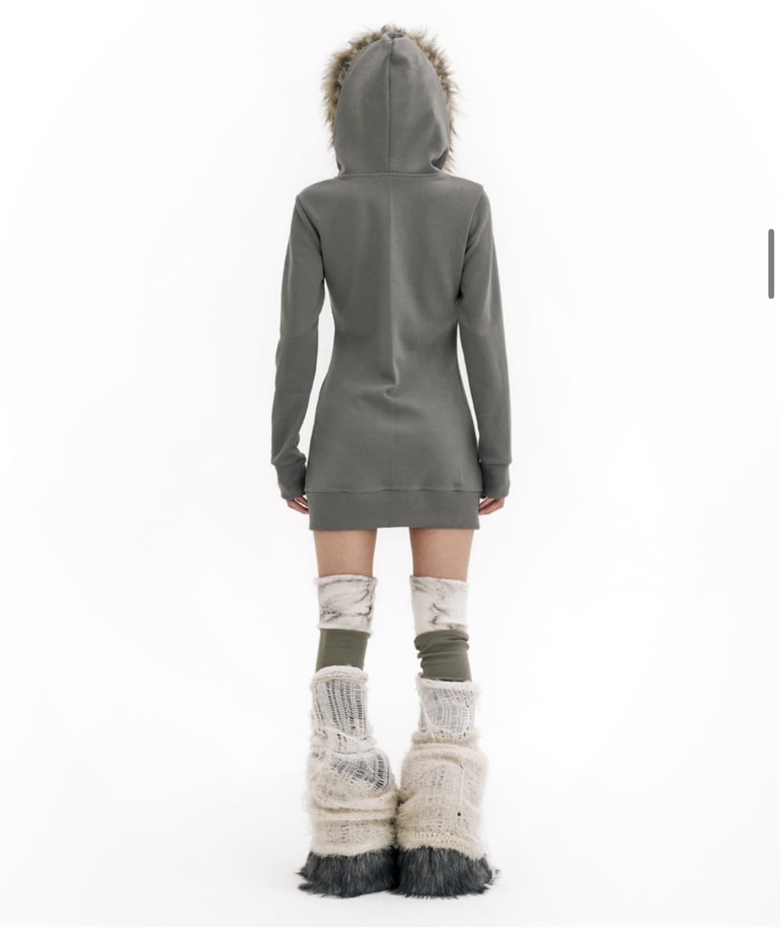 허그유어스킨 퍼 롱 후드집업(카키) 상품이미지3